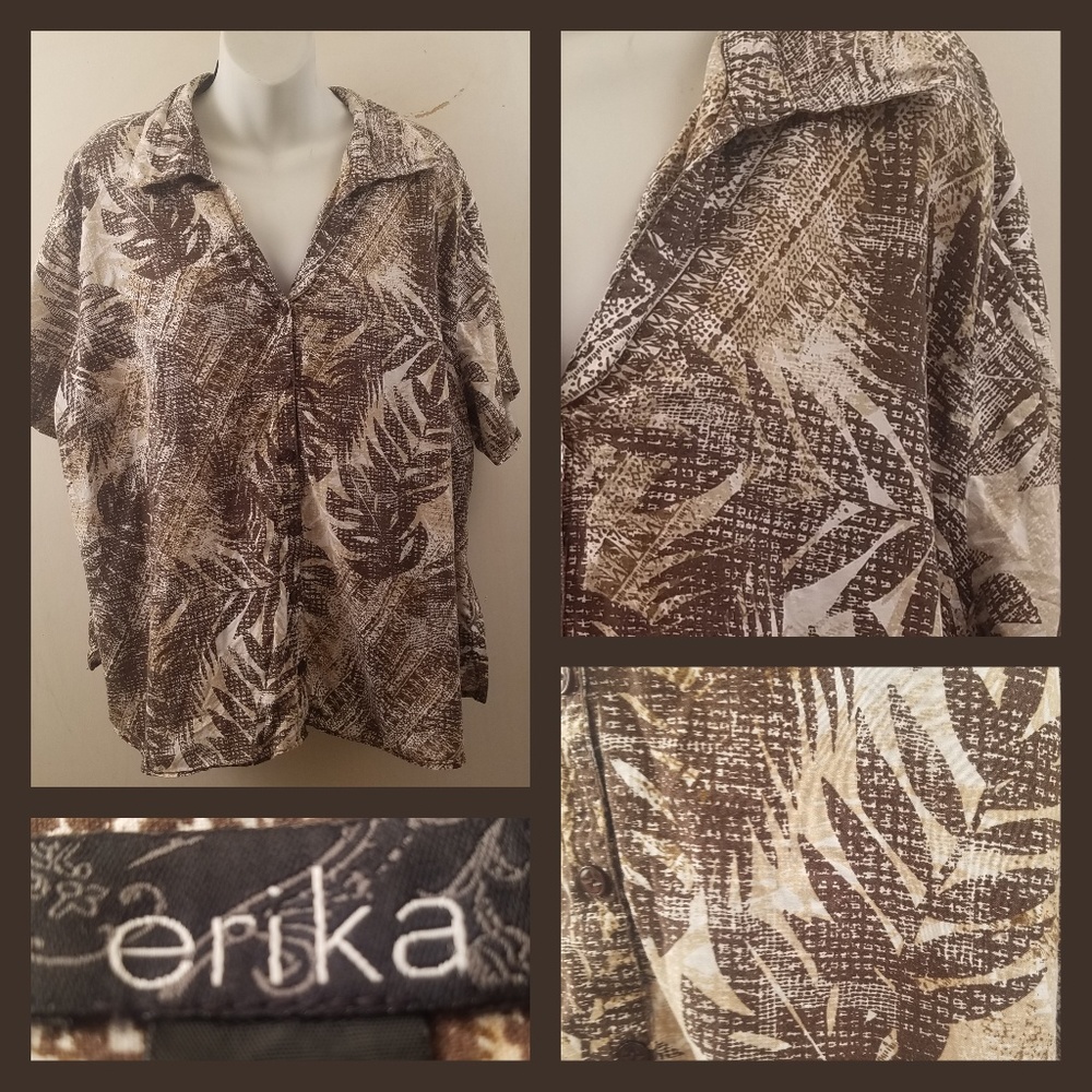 Brown 3X Erica Leaf Print Shirt